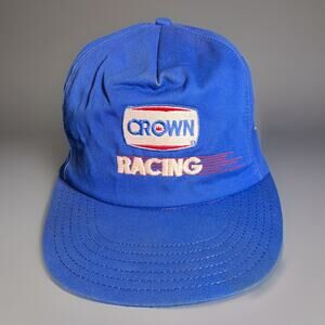 Vintage 1989 Crown Racing Blue Cotton Snapback Trucker Cap Hat USA CH23